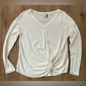 Anthropologie Akemi + Kin Women’s Waffle‎ Knit Twist Top Size XS Ivory V-Neck